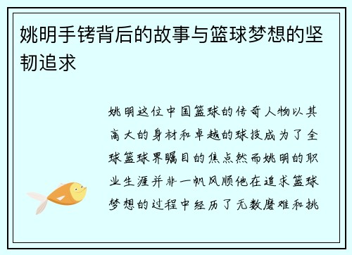 姚明手铐背后的故事与篮球梦想的坚韧追求