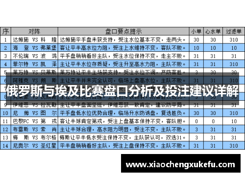 俄罗斯与埃及比赛盘口分析及投注建议详解